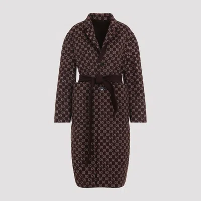 Gucci Brown Reversible Double-breasted Coat With Notched Revers And Belt In Wool Woman In Brown