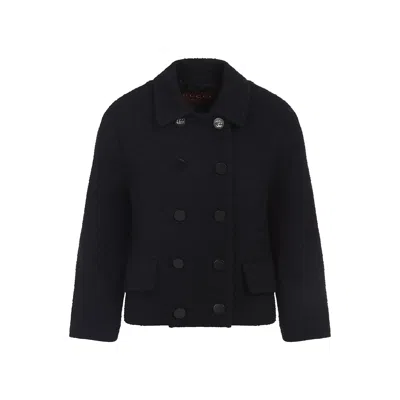 Gucci Double-breasted Wool Jacket Featuring Pockets In Black