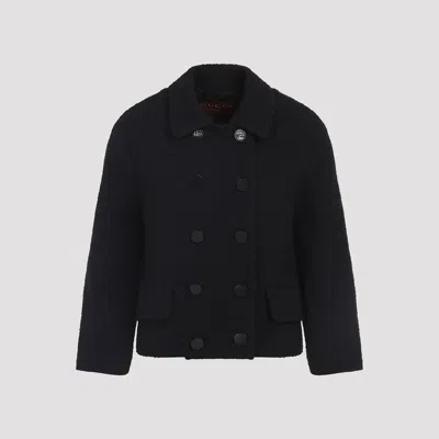Gucci Double-breasted Wool Jacket Featuring Pockets In Black