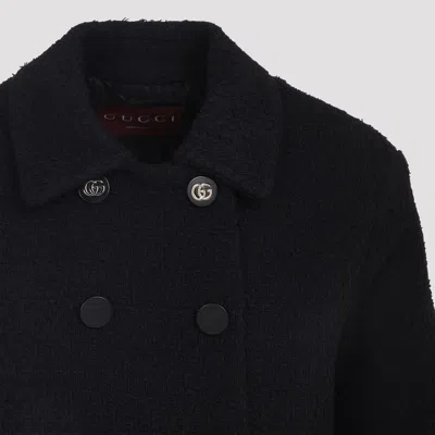 Gucci Double-breasted Wool Jacket Featuring Pockets In Black