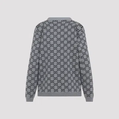 Gucci Wool Jacquard Cardigan With Gg Shadow In Grey