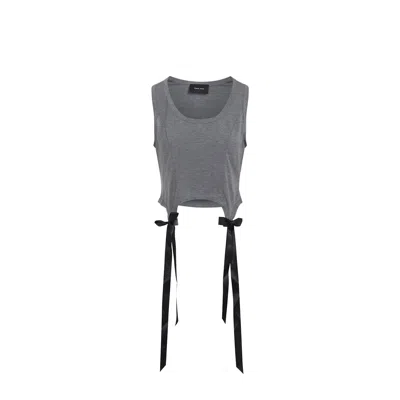 Simone Rocha Cropped Grey Lyocell Tank Top With Asymmetric Hem And Bow Tails In Gray
