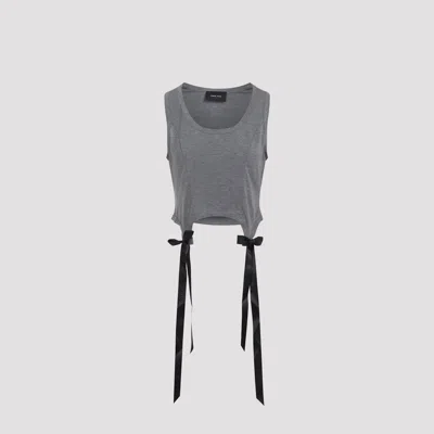 Simone Rocha Cropped Grey Lyocell Tank Top With Asymmetric Hem And Bow Tails In Gray