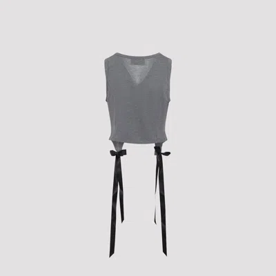 Simone Rocha Cropped Grey Lyocell Tank Top With Asymmetric Hem And Bow Tails In Gray