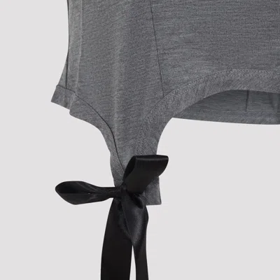 Simone Rocha Cropped Grey Lyocell Tank Top With Asymmetric Hem And Bow Tails In Gray