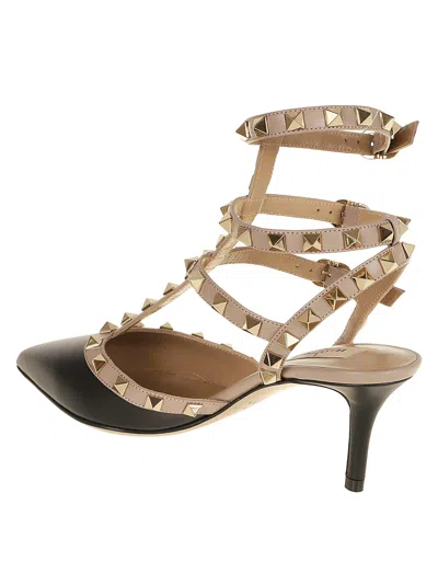 Valentino Garavani Valentino Rockstud Pumps With Gold-tone Studded Strap In Black