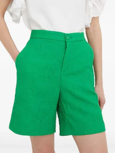 Custommade Textured High-waisted Shorts In Green