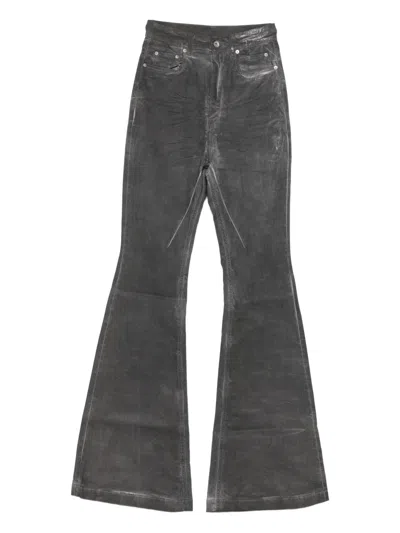 Rick Owens Drkshdw High-waisted Flared Trousers Featuring Pockets In Gray