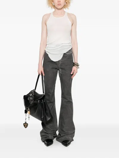 Rick Owens Drkshdw High-waisted Flared Trousers Featuring Pockets In Gray
