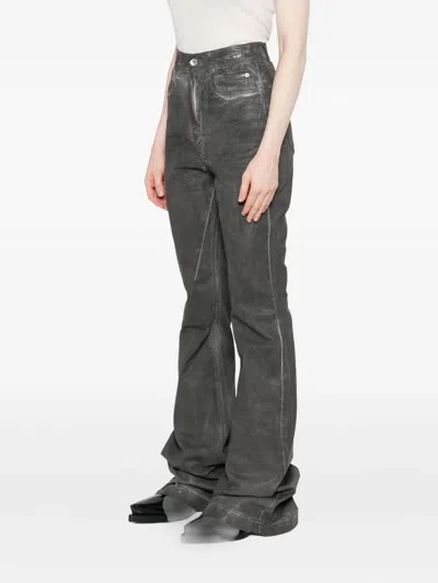 Rick Owens Drkshdw High-waisted Flared Trousers Featuring Pockets In Gray