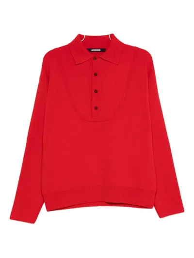 Jacquemus Balloon Wool And Cashmere Polo Sweater In Red