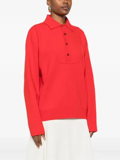 Jacquemus Balloon Wool And Cashmere Polo Sweater In Red