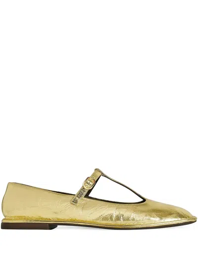 The Row T-strap Square-toe Ballet Flats In Gold