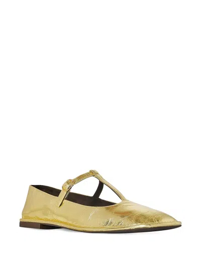The Row T-strap Square-toe Ballet Flats In Gold