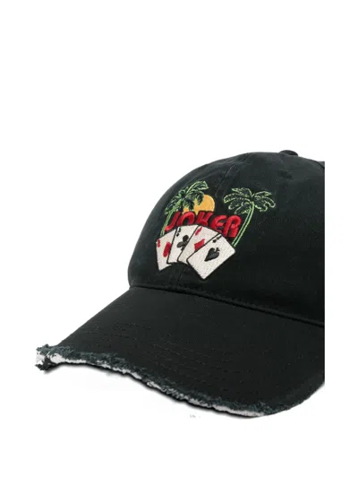 Martine Rose Roll Back Distressed Embroidered Adjustable Baseball Cap In Black