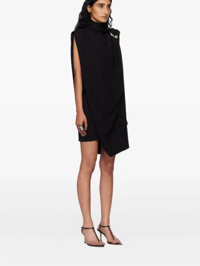 Jean Paul Gaultier Draped High Neck Sleeveless Asymmetric Dress In Black