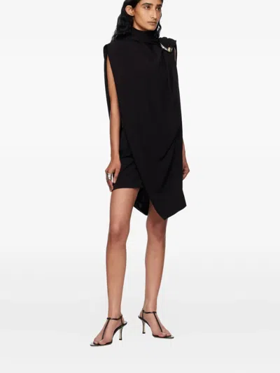 Jean Paul Gaultier Draped High Neck Sleeveless Asymmetric Dress In Black