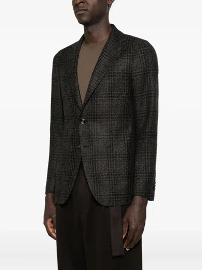 Tagliatore Check Patterned Single-breasted Blazer In Brown
