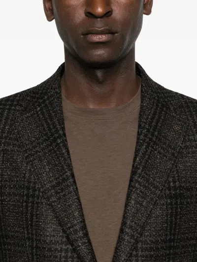 Tagliatore Check Patterned Single-breasted Blazer In Brown