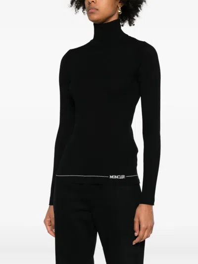 Moncler Fitted Turtleneck Knitwear Long Sleeves In Black
