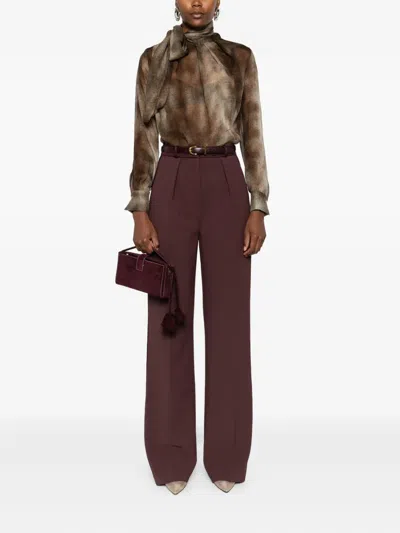 Elisabetta Franchi Sheer Silk Blouse With Integrated Scarf In Brown