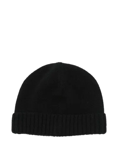 Borsalino Cashmere Ribbed Beanie Turn-up Brim In Black