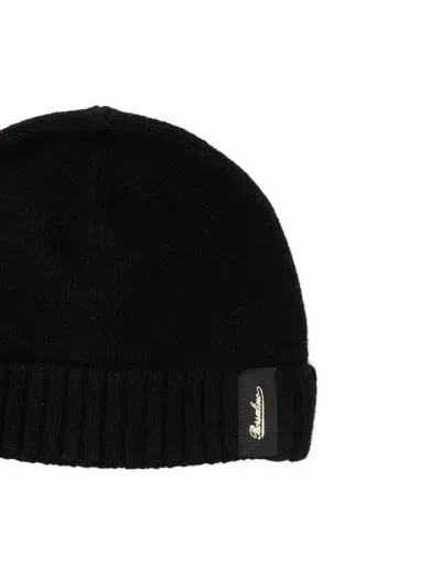 Borsalino Cashmere Ribbed Beanie Turn-up Brim In Black