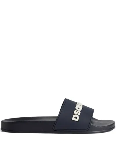 Dsquared2 Navy Blue Polyurethane Slippers With Minimalist Design And Leather Sole In Blue