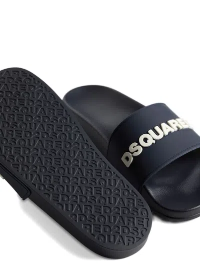 Dsquared2 Navy Blue Polyurethane Slippers With Minimalist Design And Leather Sole In Blue
