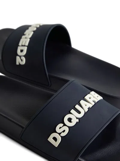 Dsquared2 Navy Blue Polyurethane Slippers With Minimalist Design And Leather Sole In Blue