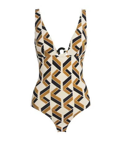 Eres 'party' Geometric Cut-out Swimsuit With Deep V-neck In Multi