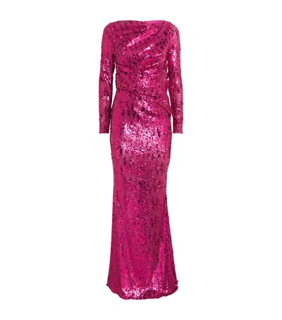 Talbot Runhof Draped Sequin-embellished Gown In Pink