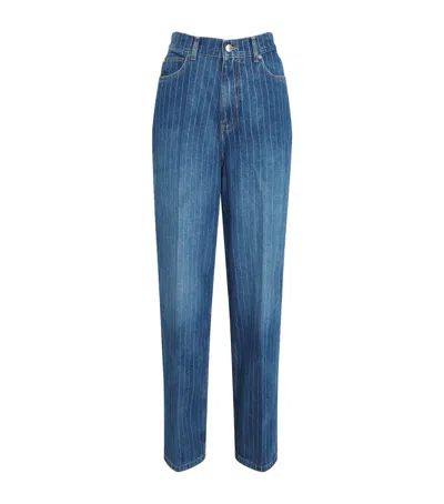 Sandro Wide Leg Striped Jeans In Blue Jean In Blue