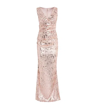 Talbot Runhof Sequined Sleeveless Trumpet Gown In Pink