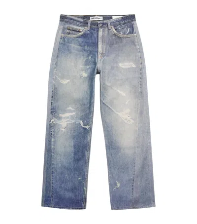Our Legacy Mens Digital Denim Print Third Cut Faded-wash Denim Jeans In Blue