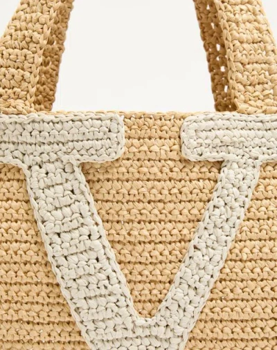 Valentino Garavani Viva Superstar Medium Shopping Bag In Raffia In Brown
