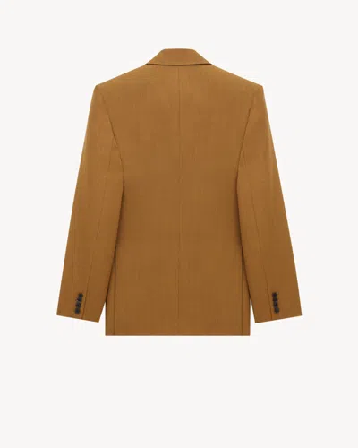 Saint Laurent Tailored Wool Blazer Featuring Peak Lapel In Brown