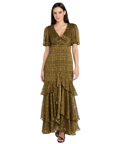 R & M Richards 4157 Long Formal Ruffle Maxi Dress In Green