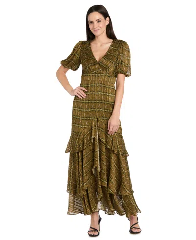 R & M Richards 4157 Long Formal Ruffle Maxi Dress In Green