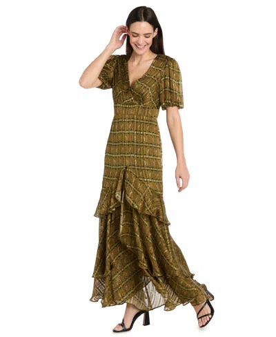 R & M Richards 4157 Long Formal Ruffle Maxi Dress In Green