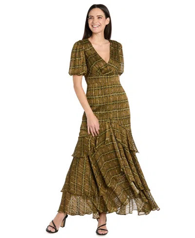 R & M Richards 4157 Long Formal Ruffle Maxi Dress In Green