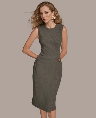 Donna Karan Women'sâ Sleeveless Faux Wrap Midi Sheath Dress In Gray