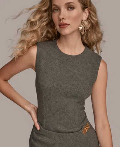 Donna Karan Women'sâ Sleeveless Faux Wrap Midi Sheath Dress In Gray