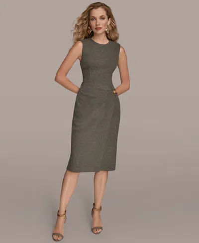 Donna Karan Women'sâ Sleeveless Faux Wrap Midi Sheath Dress In Gray