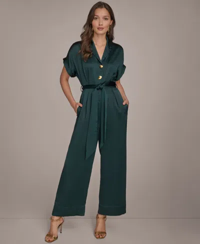 Donna Karan Women's Satin Wide Leg Jumpsuit In Green