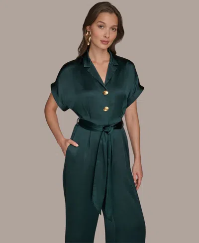 Donna Karan Women's Satin Wide Leg Jumpsuit In Green