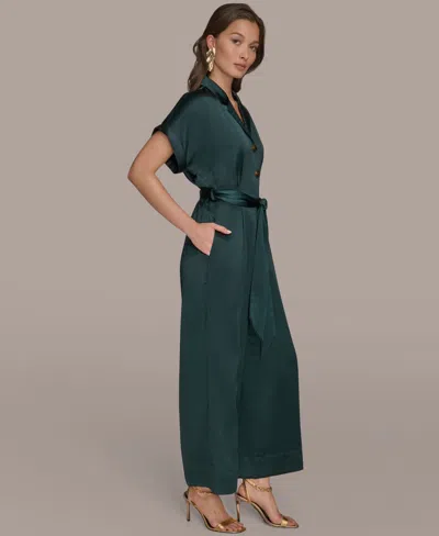 Donna Karan Women's Satin Wide Leg Jumpsuit In Green
