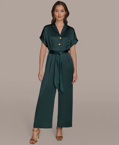 Donna Karan Women's Satin Wide Leg Jumpsuit In Green