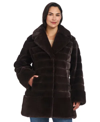 Jones New York Plus Size Faux-fur Notched-collar Coat In Brown