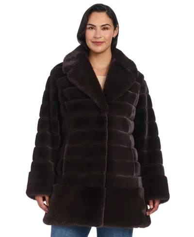 Jones New York Plus Size Faux-fur Notched-collar Coat In Brown